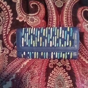 Vera Bradley Navy Blue Clutch with Aqua and Lime Accents